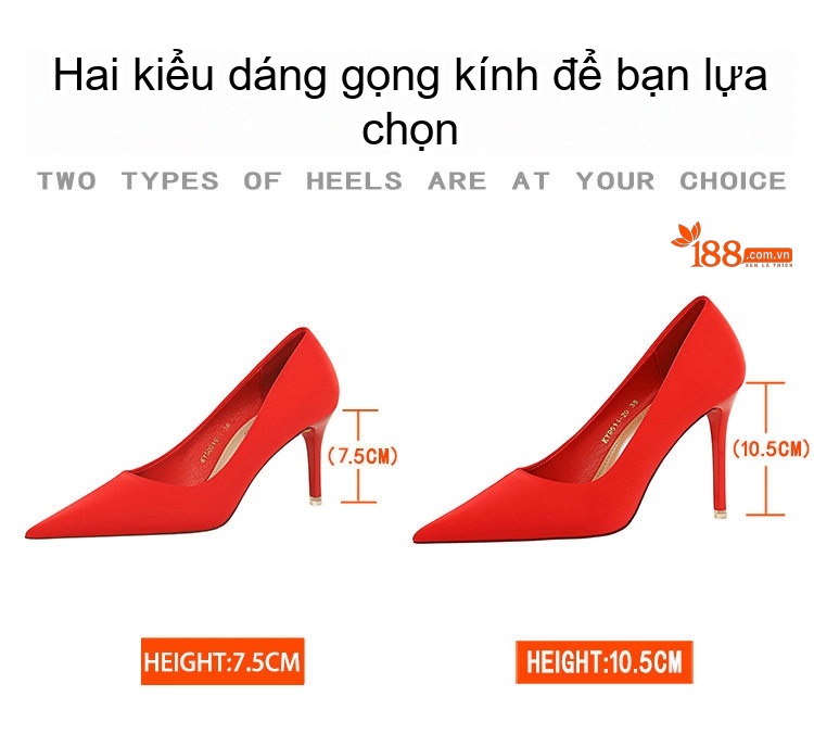 Giày Cao Gót Nữ Mũi Nhọn Quai Ngang Chất Liệu Lụa Satin Chiều Cao Đế Khoảng 8cm Màu Đỏ, Tím, Đen, Xanh Lá... chi tiết 2