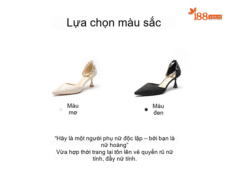 Giày Cao Gót Nữ Mũi Nhọn Quai Ngang Đính Đá Chiều Cao Đế Khoảng 6cm Màu Trắng, Đen chi tiết 3