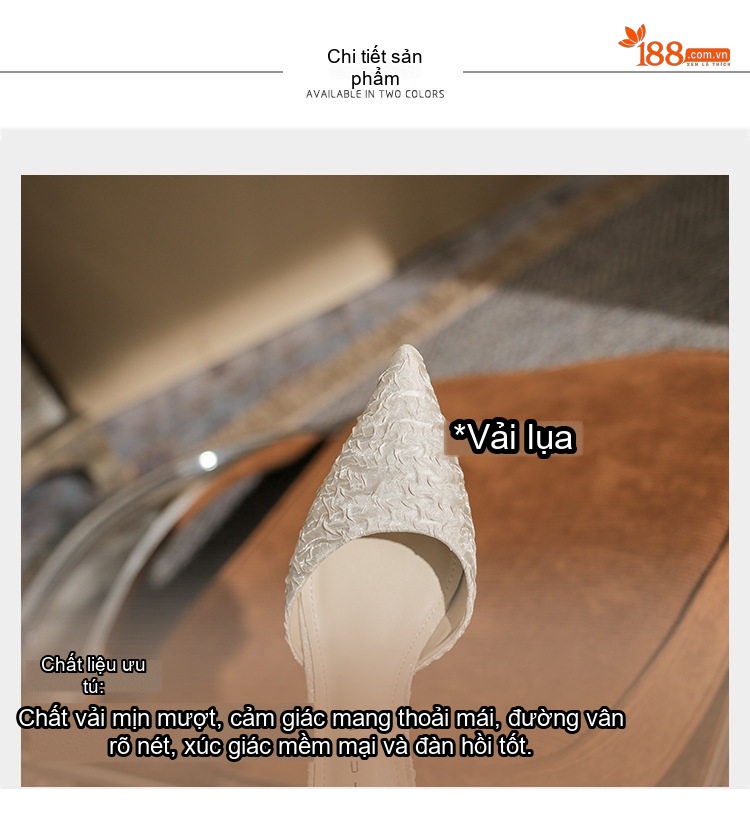 Giày Cao Gót Nữ Mũi Nhọn Quai Ngang Đính Đá Chiều Cao Đế Khoảng 6cm Màu Trắng, Đen chi tiết 7