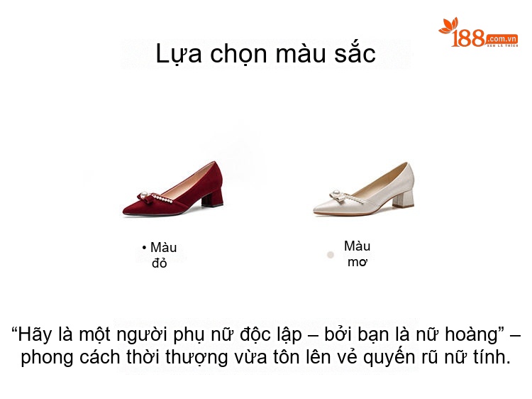 Giày Cao Gót Nữ Mũi Nhọn Quai Ngọc Chiều Cao Đế Khoảng 5cm Màu Trắng, Đỏ chi tiết 3