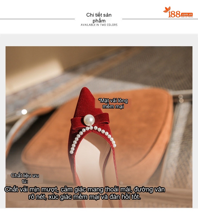 Giày Cao Gót Nữ Mũi Nhọn Quai Ngọc Chiều Cao Đế Khoảng 5cm Màu Trắng, Đỏ chi tiết 7