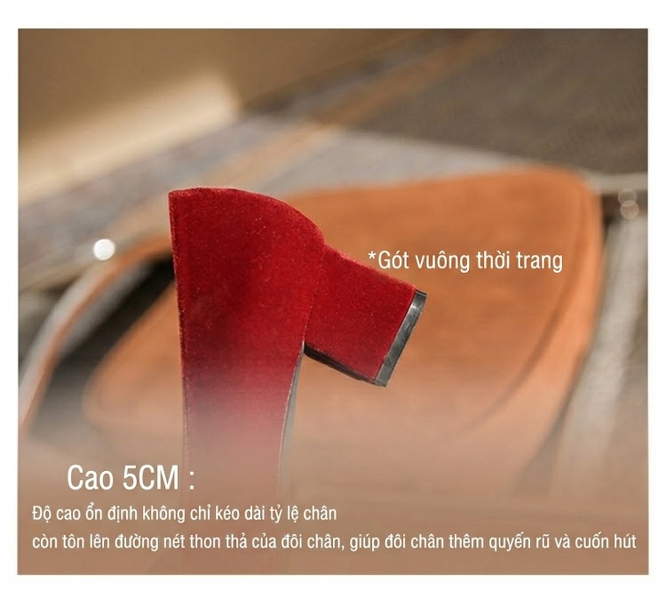 Giày Cao Gót Nữ Mũi Nhọn Quai Ngọc Chiều Cao Đế Khoảng 5cm Màu Trắng, Đỏ chi tiết 9