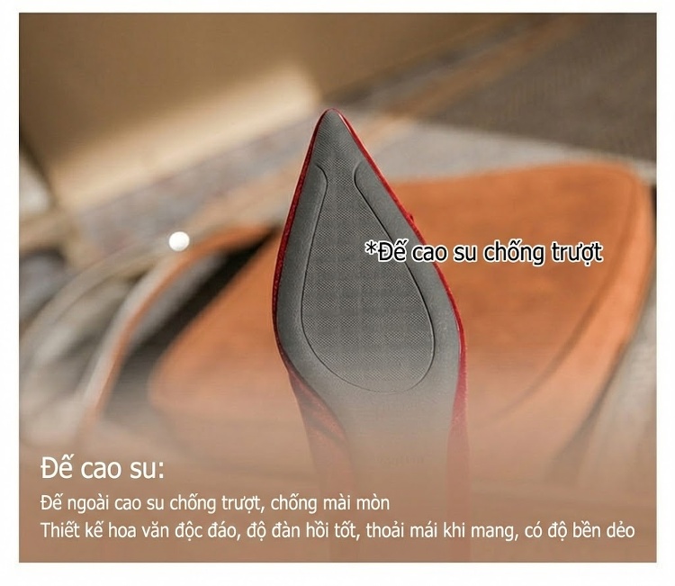 Giày Cao Gót Nữ Mũi Nhọn Quai Ngọc Chiều Cao Đế Khoảng 5cm Màu Trắng, Đỏ chi tiết 10