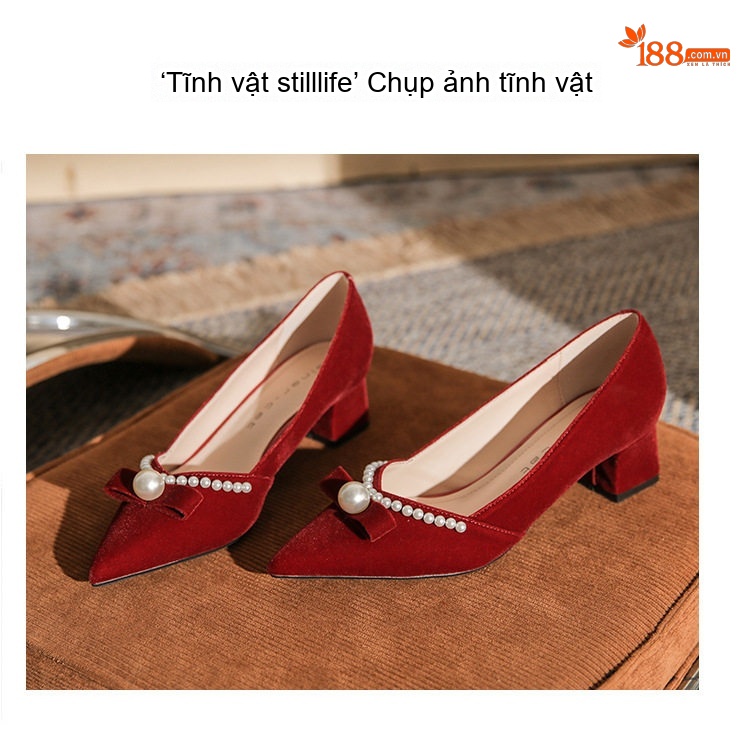 Giày Cao Gót Nữ Mũi Nhọn Quai Ngọc Chiều Cao Đế Khoảng 5cm Màu Trắng, Đỏ chi tiết 24