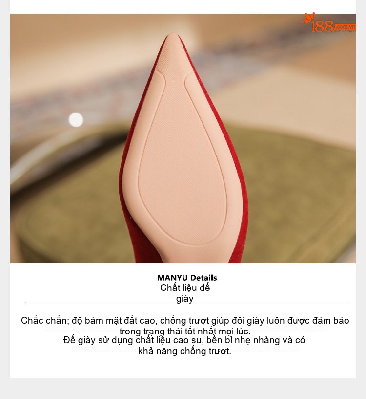 Giày Cao Gót Nữ Mũi Nhọn Quai Ngọc Trai Chiều Cao Đế Khoảng 8cm Màu Đỏ chi tiết 9