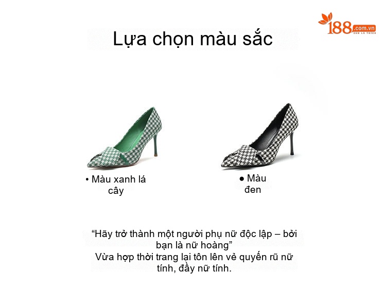Giày Cao Gót Nữ Mũi Nhọn Vải Họa Tiết Houndstooth Chiều Cao Đế Khoảng 7cm Màu Đen Trắng, Xanh Trắng chi tiết 3