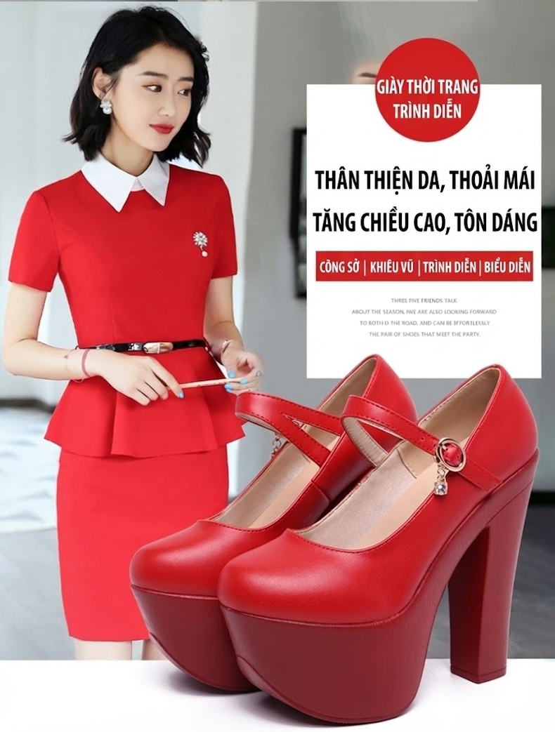 Giày Cao Gót Nữ Mũi Tròn Đế Xuồng Chiều Cao Đế Khoảng 15cm Da Bóng Màu Đen, Bạc, Vàng, Đỏ... chi tiết 1