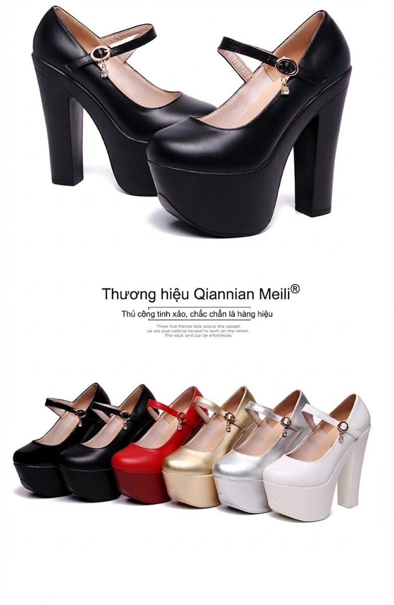 Giày Cao Gót Nữ Mũi Tròn Đế Xuồng Chiều Cao Đế Khoảng 15cm Da Bóng Màu Đen, Bạc, Vàng, Đỏ... chi tiết 17