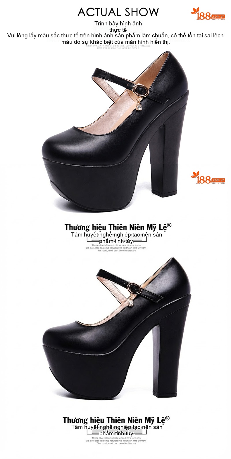 Giày Cao Gót Nữ Mũi Tròn Đế Xuồng Chiều Cao Đế Khoảng 15cm Da Bóng Màu Đen, Bạc, Vàng, Đỏ... chi tiết 15