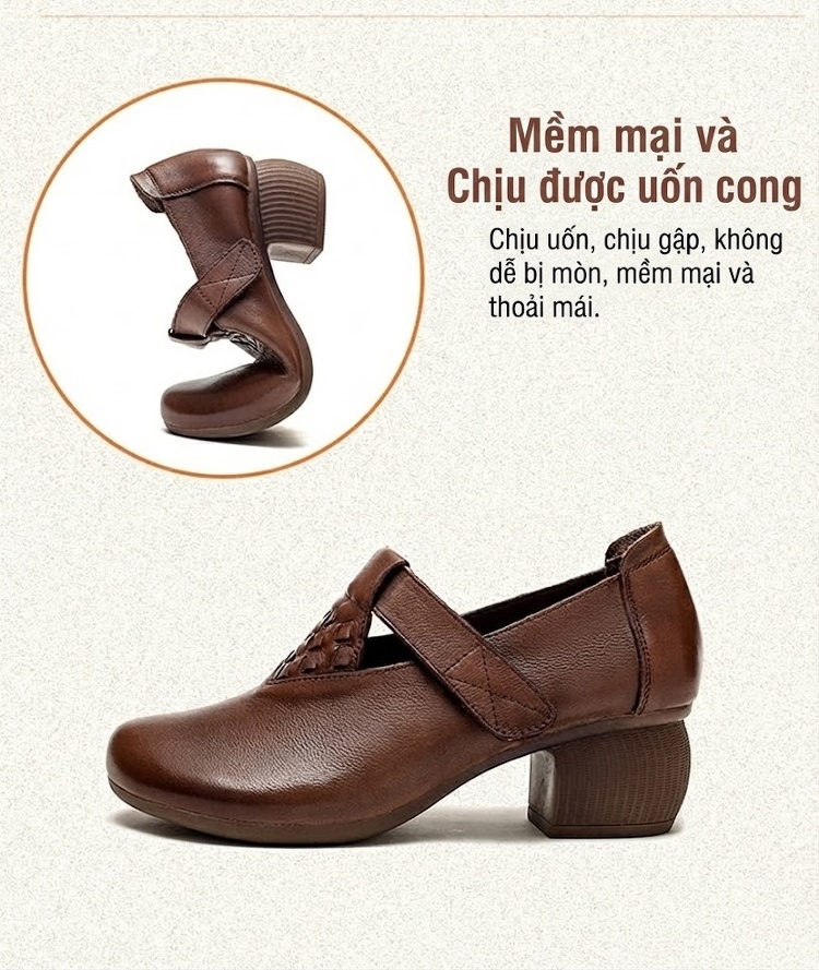 Giày cao gót nữ mũi tròn quai dán trang trí đan, gót 5 cm chi tiết 5