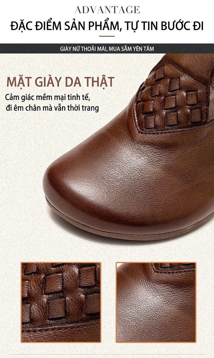 Giày cao gót nữ mũi tròn quai dán trang trí đan, gót 5 cm chi tiết 2