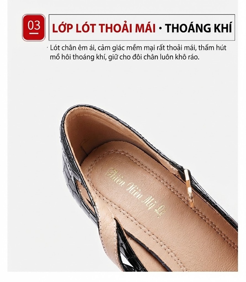 Giày Cao Gót Nữ Mũi Tròn Vân Cá Sấu Quai Ngang Chiều Cao Đế Khoảng 9cm Màu Đen, Trắng chi tiết 8