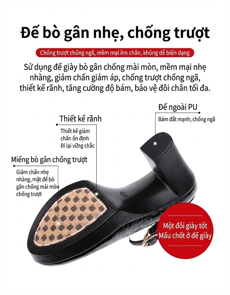 Giày Cao Gót Nữ Mũi Tròn Vân Cá Sấu Quai Ngang Chiều Cao Đế Khoảng 9cm Màu Đen, Trắng chi tiết 4