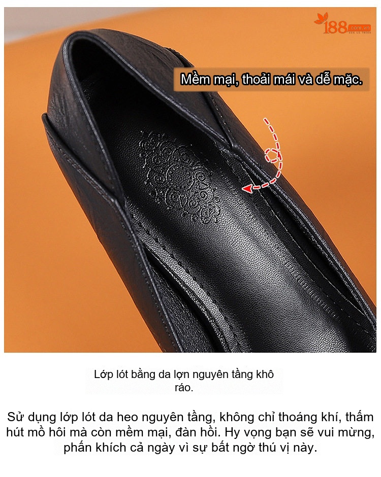 Giày Cao Gót Nữ Mũi Vuông Da Mềm Chiều Cao Đế Khoảng 5cm Màu Đen, Kem chi tiết 7
