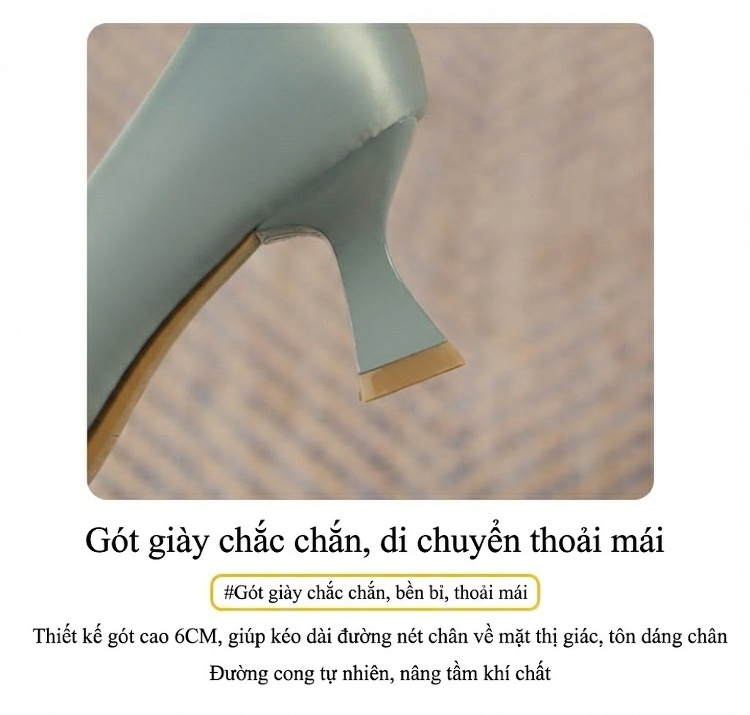 Giày Cao Gót Nữ Mũi Vuông Đính Đá Chiều Cao Đế Khoảng 5cm Màu Đen, Nâu, Xanh chi tiết 4