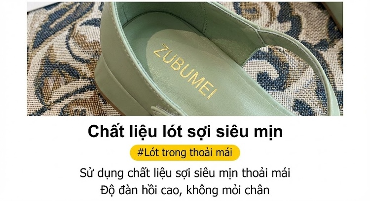 Giày Cao Gót Nữ Mũi Vuông Đính Đá Chiều Cao Đế Khoảng 5cm Màu Đen, Nâu, Xanh chi tiết 5