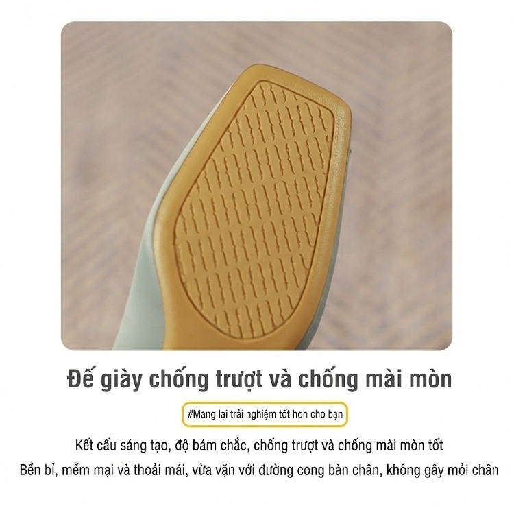 Giày Cao Gót Nữ Mũi Vuông Đính Đá Chiều Cao Đế Khoảng 5cm Màu Đen, Nâu, Xanh chi tiết 6