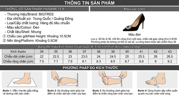 Giày Cao Gót Nữ Nỉ Gót Nhọn Siêu Cao Chiều Cao Đế Khoảng 9cm Màu Đen, Mũi Nhọn, Đính Nơ Bướm chi tiết 1