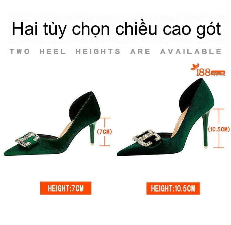 Giày Cao Gót Nữ Nỉ Hở Bên Gót Nhọn Chiều Cao Đế Khoảng 5cm Màu Đen, Xanh Lá, Hồng, Đỏ Rượu chi tiết 2