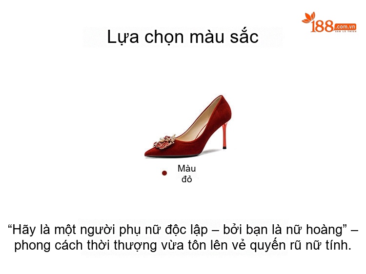 Giày Cao Gót Nữ Nỉ Mũi Nhọn Chiều Cao Đế 8cm Màu Đỏ chi tiết 3