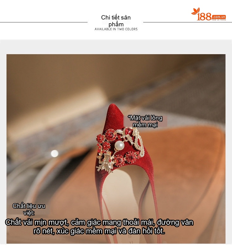 Giày Cao Gót Nữ Nỉ Mũi Nhọn Chiều Cao Đế 8cm Màu Đỏ chi tiết 8