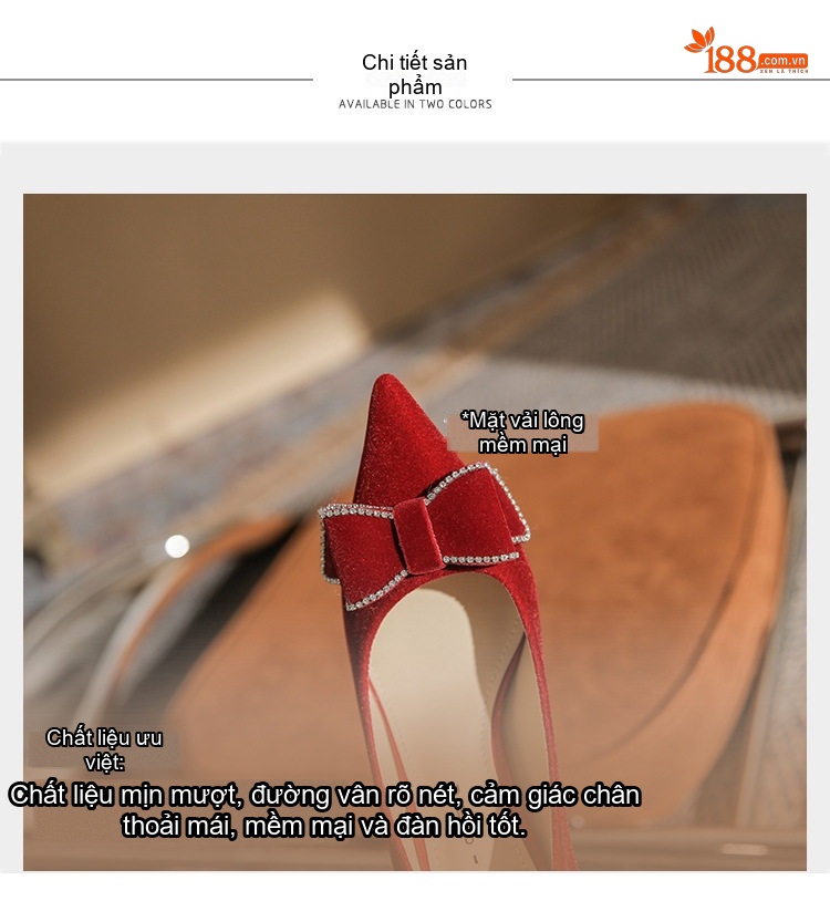 Giày Cao Gót Nữ Nỉ Mũi Nhọn Chiều Cao Đế 8cm Màu Đỏ chi tiết 8