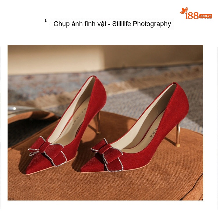 Giày Cao Gót Nữ Nỉ Mũi Nhọn Chiều Cao Đế 8cm Màu Đỏ chi tiết 18