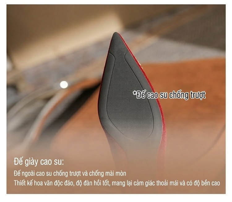 Giày Cao Gót Nữ Nỉ Mũi Nhọn Chiều Cao Đế 8cm Quai Hậu Dự Tiệc Màu Đỏ chi tiết 11
