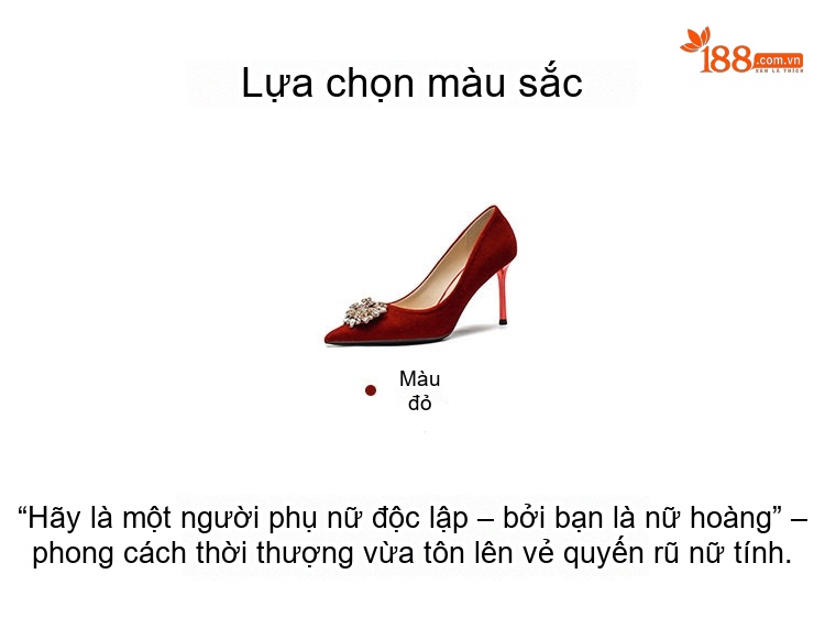 Giày Cao Gót Nữ Nỉ Mũi Nhọn Chiều Cao Đế 8cm Quai Hậu Dự Tiệc Màu Đỏ chi tiết 3