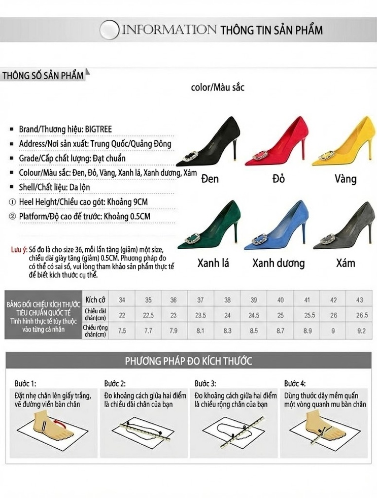 Giày Cao Gót Nữ Nỉ Mũi Nhọn Chiều Cao Đế Khoảng 7cm Quai Khóa Đính Đá Màu Đen, Đỏ, Xanh, Vàng... chi tiết 1