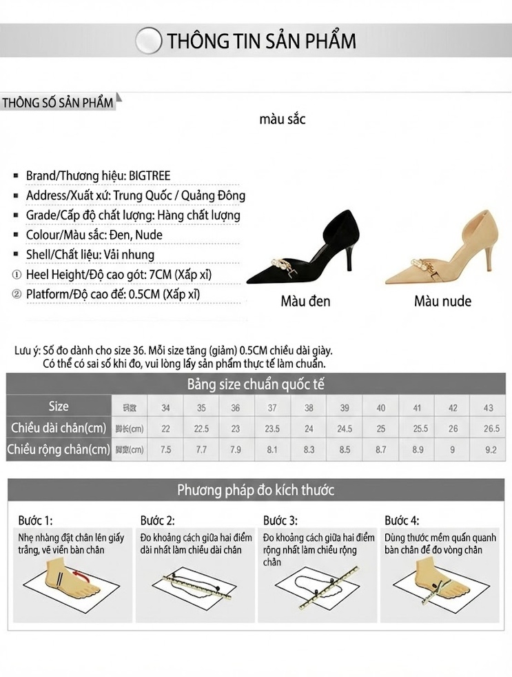 Giày Cao Gót Nữ Nỉ Mũi Nhọn Chiều Cao Đế Khoảng 7cm Quai Ngọc Trai Màu Đen, Kem chi tiết 1