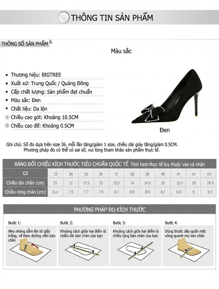 Giày Cao Gót Nữ Nỉ Mũi Nhọn Chiều Cao Đế Khoảng 8cm Đính Nơ Màu Đen chi tiết 1