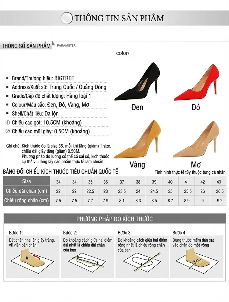 Giày Cao Gót Nữ Nỉ Mũi Nhọn Chiều Cao Đế Khoảng 8cm Màu Vàng, Đỏ, Đen, Nude chi tiết 1