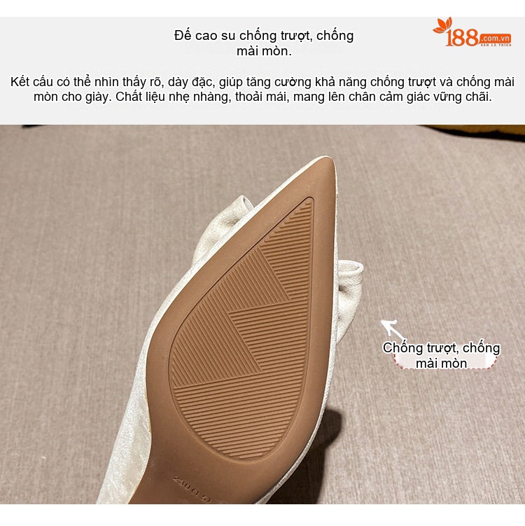 Giày Cao Gót Nữ Nỉ Mũi Nhọn Công Sở Chiều Cao Đế Khoảng 5cm Màu Đen, Kem chi tiết 9