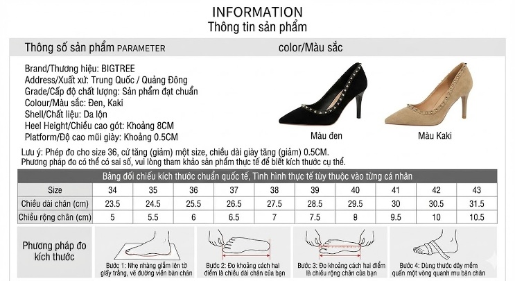 Giày Cao Gót Nữ Nỉ Mũi Nhọn Đính Hạt Chiều Cao Đế Khoảng 6cm Màu Đen, Nâu chi tiết 1