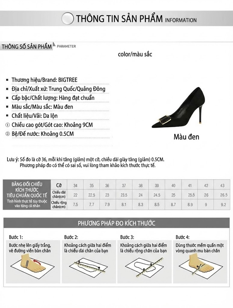 Giày Cao Gót Nữ Nỉ Mũi Nhọn Gót Nhọn Chiều Cao Đế Khoảng 7cm Trang Trí Khóa Kim Loại Màu Đen chi tiết 1
