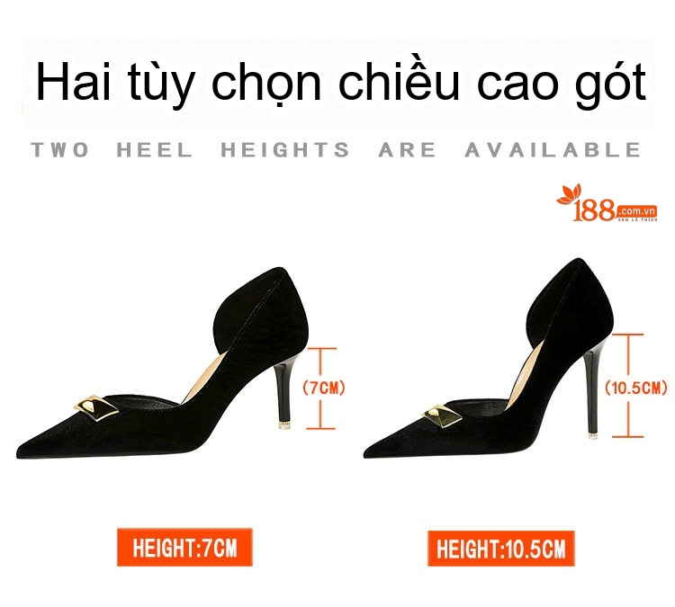 Giày Cao Gót Nữ Nỉ Mũi Nhọn Hở Bên Chiều Cao Đế Khoảng 6cm Màu Đen, Hồng, Xanh Lá, Đỏ Rượu Vang... chi tiết 2