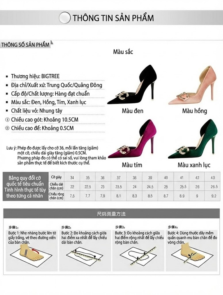 Giày Cao Gót Nữ Nỉ Mũi Nhọn Hở Bên Hông Chiều Cao Đế Khoảng 7cm Đính Đá Màu Đen, Hồng, Xanh Lá, Hồng Phấn chi tiết 1
