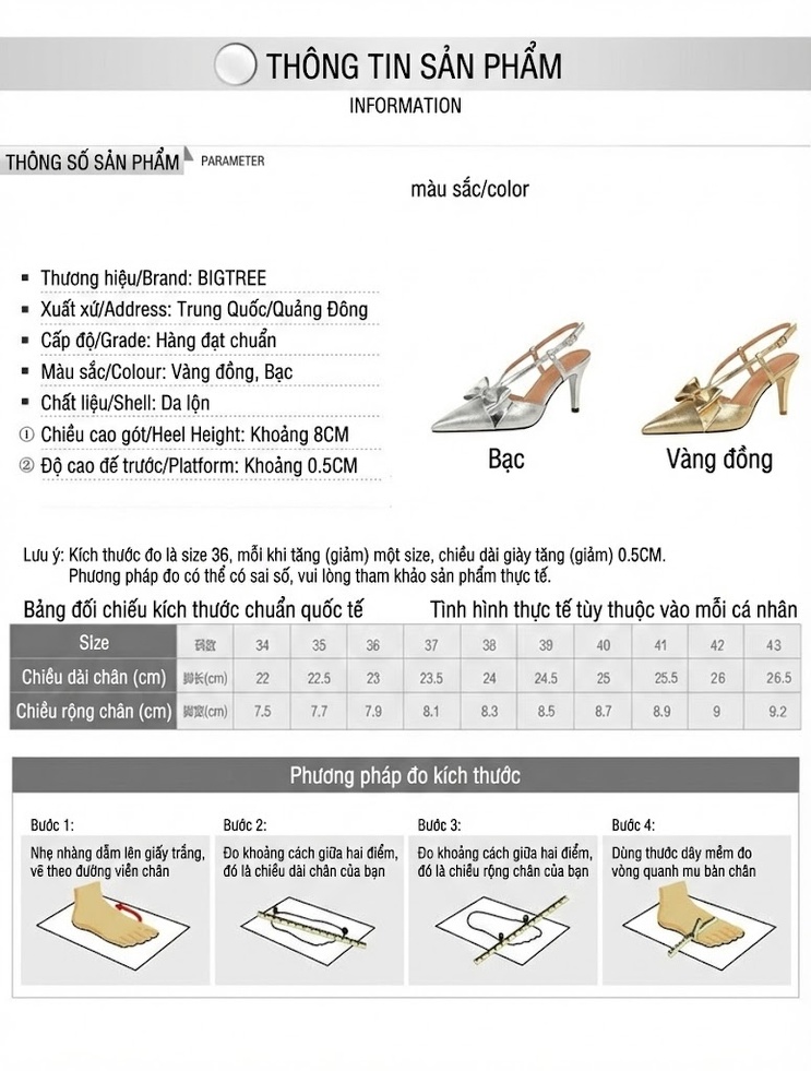 Giày Cao Gót Nữ Nỉ Mũi Nhọn Quai Hậu Chiều Cao Đế Khoảng 7cm Màu Đen, Bạc, Vàng chi tiết 1
