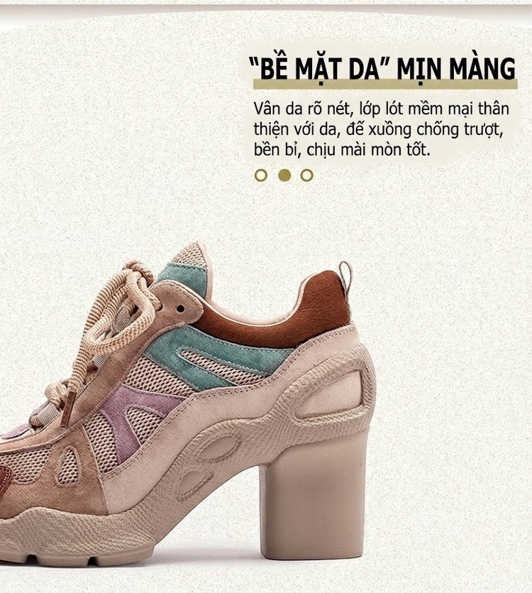 Giày Cao Gót Nữ Phong Cách Thể Thao Chiều Cao Đế Khoảng 7cm Màu Nâu, Be, Xanh, Tím chi tiết 2