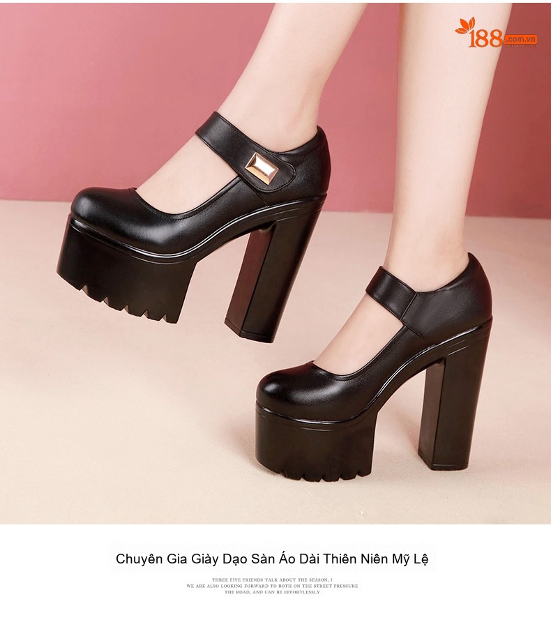 Giày Cao Gót Nữ Quai Dán Da Bóng Chiều Cao Đế Khoảng 10cm Màu Đen, Trắng chi tiết 10