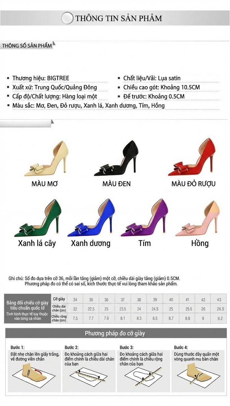 Giày Cao Gót Nữ Quai Hở Đính Nơ Chiều Cao Đế Khoảng 8cm Màu Đen, Đỏ, Xanh Lá, Tím... chi tiết 1