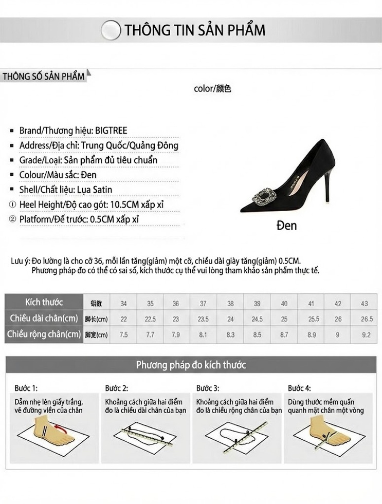 Giày Cao Gót Nữ Quai Kim Loại Đính Đá Chiều Cao Đế 7.5cm Chất Liệu Lụa Satin Màu Đen chi tiết 1