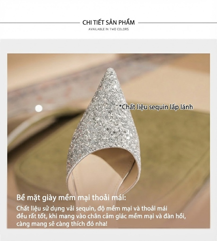 Giày Cao Gót Nữ Quai Mảnh Bít Mũi Đính Đá Chiều Cao Đế 8.5cm Màu Bạc chi tiết 6