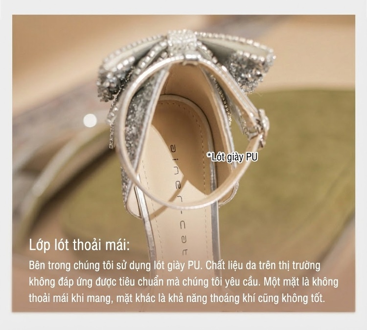 Giày Cao Gót Nữ Quai Mảnh Bít Mũi Đính Đá Chiều Cao Đế 8.5cm Màu Bạc chi tiết 7