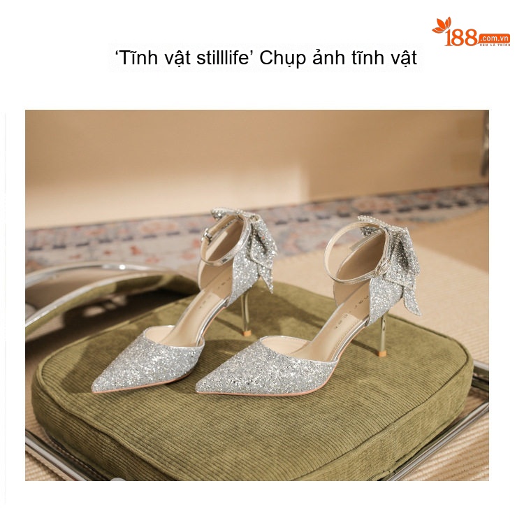 Giày Cao Gót Nữ Quai Mảnh Bít Mũi Đính Đá Chiều Cao Đế 8.5cm Màu Bạc chi tiết 15