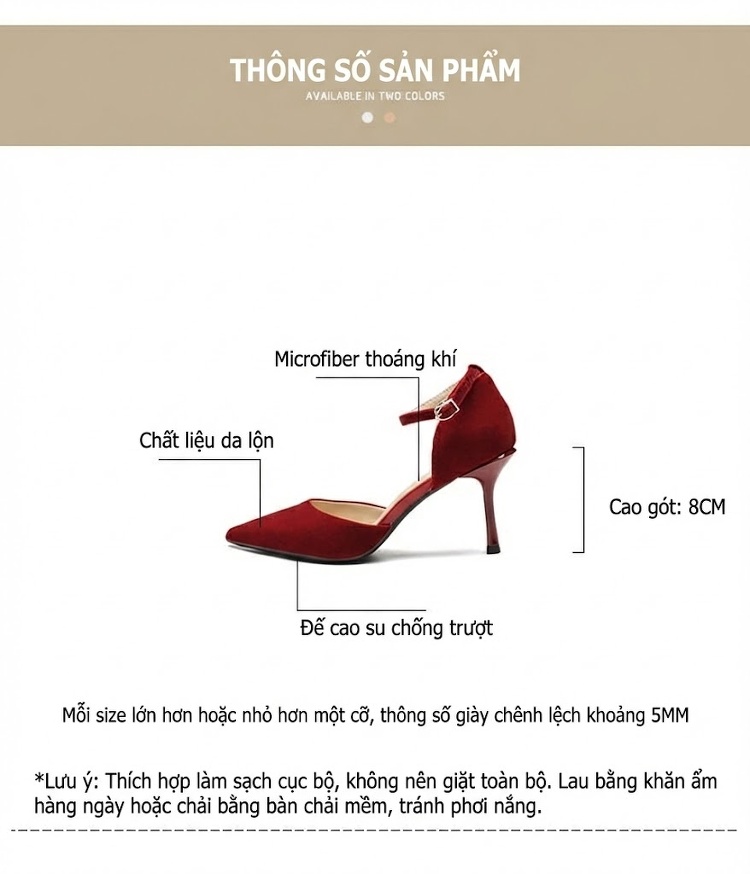 Giày Cao Gót Nữ Quai Mảnh Hở Lưng Chất Nỉ Chiều Cao Đế Khoảng 7cm Màu Đỏ chi tiết 4