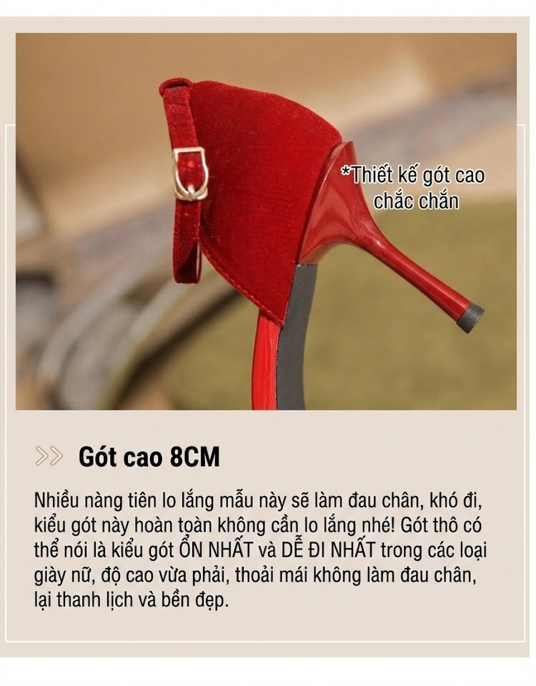Giày Cao Gót Nữ Quai Mảnh Hở Lưng Chất Nỉ Chiều Cao Đế Khoảng 7cm Màu Đỏ chi tiết 8