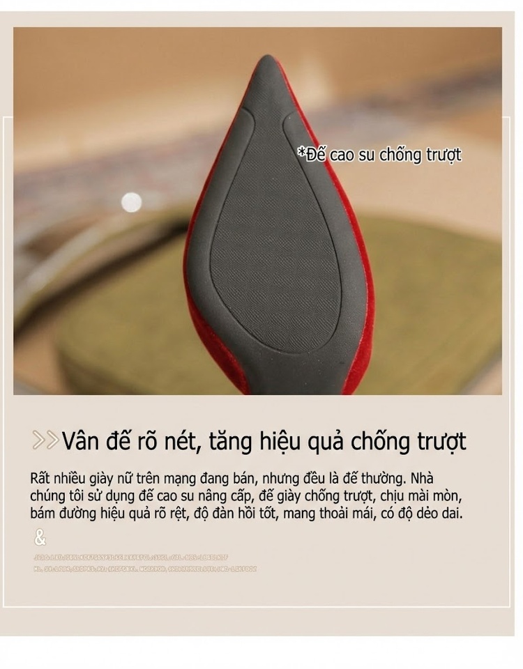 Giày Cao Gót Nữ Quai Mảnh Hở Lưng Chất Nỉ Chiều Cao Đế Khoảng 7cm Màu Đỏ chi tiết 9
