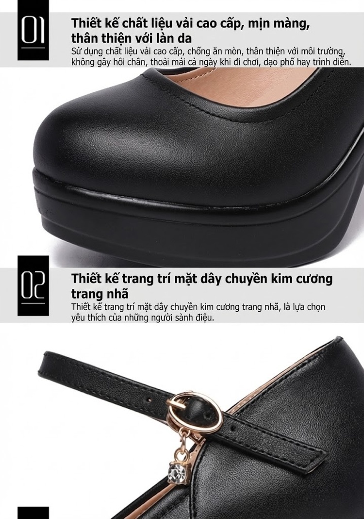 Giày Cao Gót Nữ Quai Ngang Đế Xuồng Bít Mũi Chiều Cao Đế Khoảng 8cm Màu Đen, Đỏ, Trắng, Bạc chi tiết 6